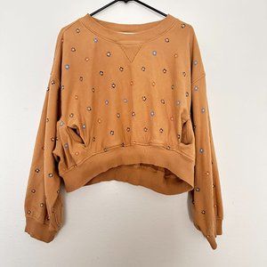 Madewell MWL Brown/Tan/Orange XL Floral Cropped Crew Sweater Pockets